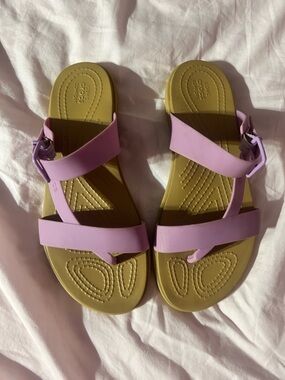 CROCS Lavender Strappy Sandals with Tan Footbed
